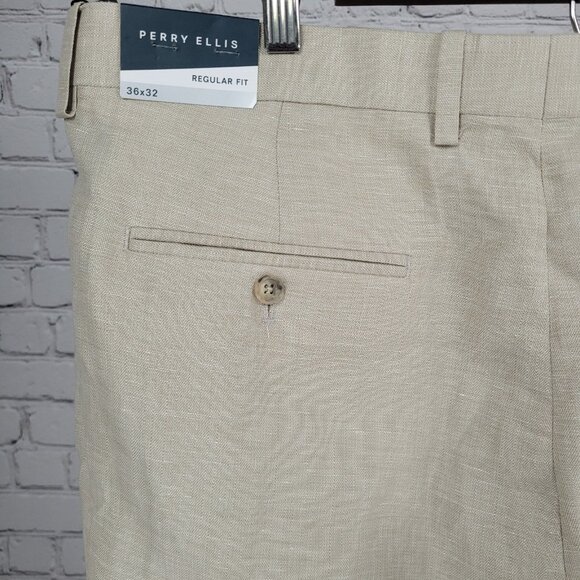 NWT Perry Ellis Beige Linen Blend Regular Fit Lightweight Straight Pants 36x32 - Picture 11 of 15